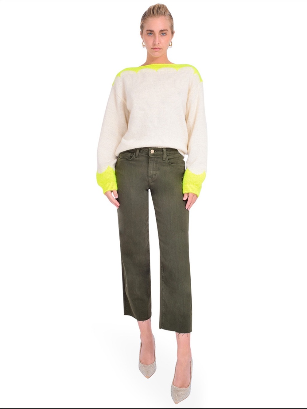 L’AGENCE Wanda High Rise Crop Wide Leg Jeans Balsam Green Size 27 NWOT